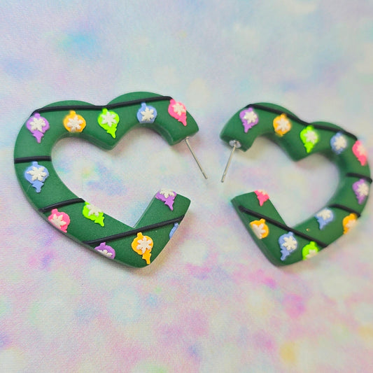 PRE ORDER Christmas- Mega Green Fairy Light Heart Hoops