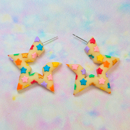 PRE ORDER Christmas- Medium Glow in the Dark Star Hoops
