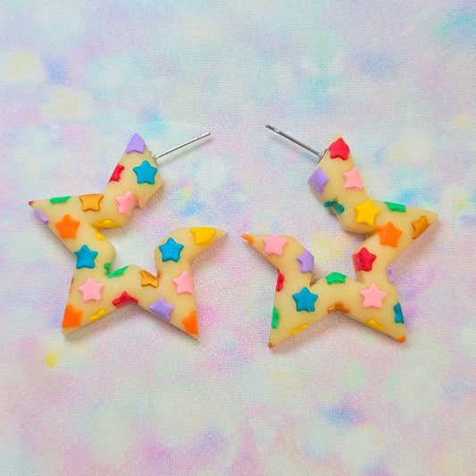 PRE ORDER Christmas- Medium Glow in the Dark Star Hoops