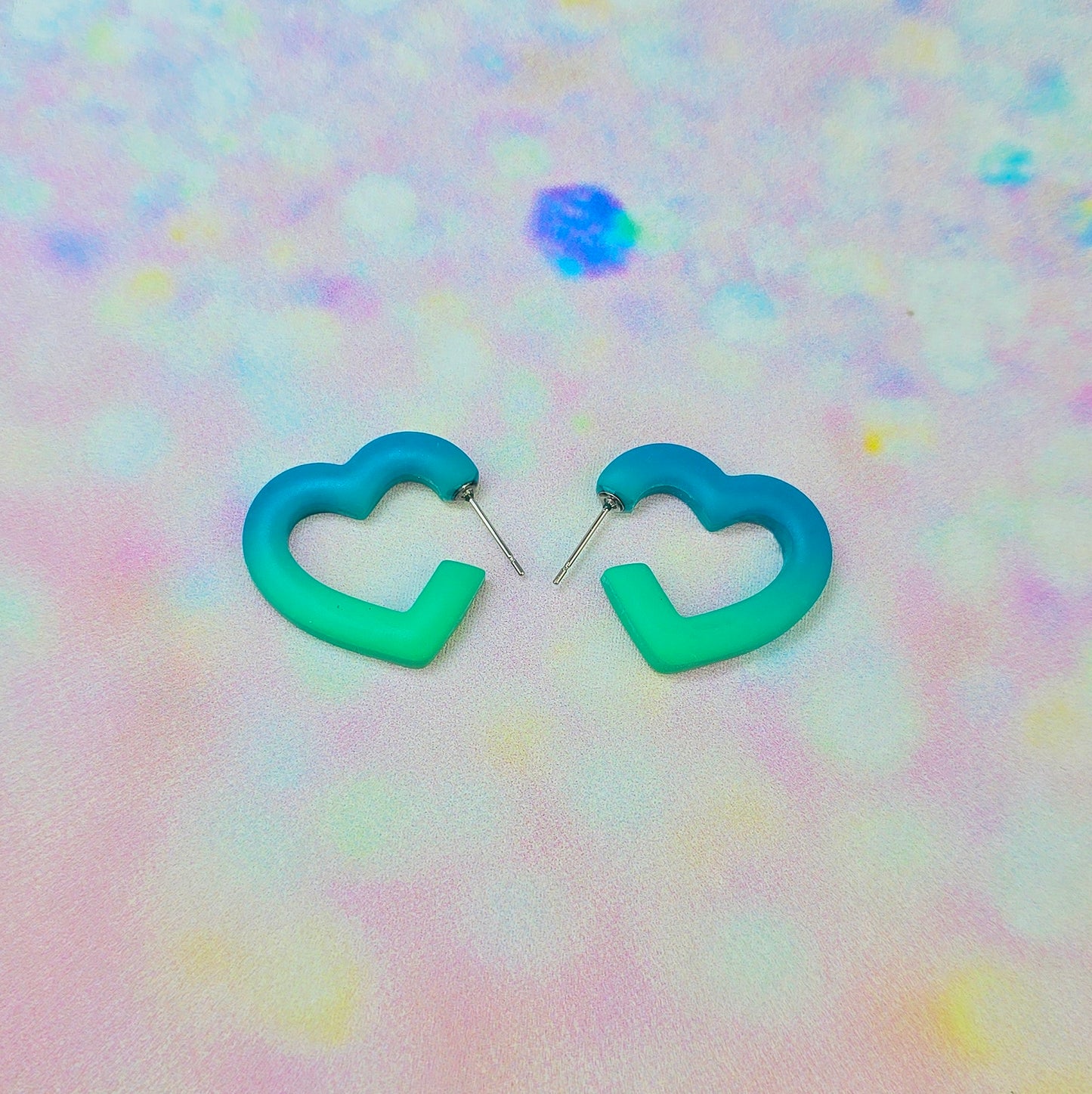 Mini Green Ombre Heart Hoops