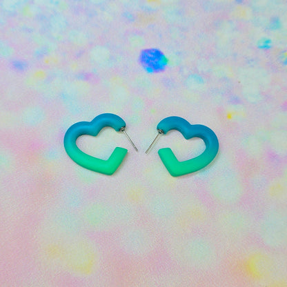 Mini Green Ombre Heart Hoops