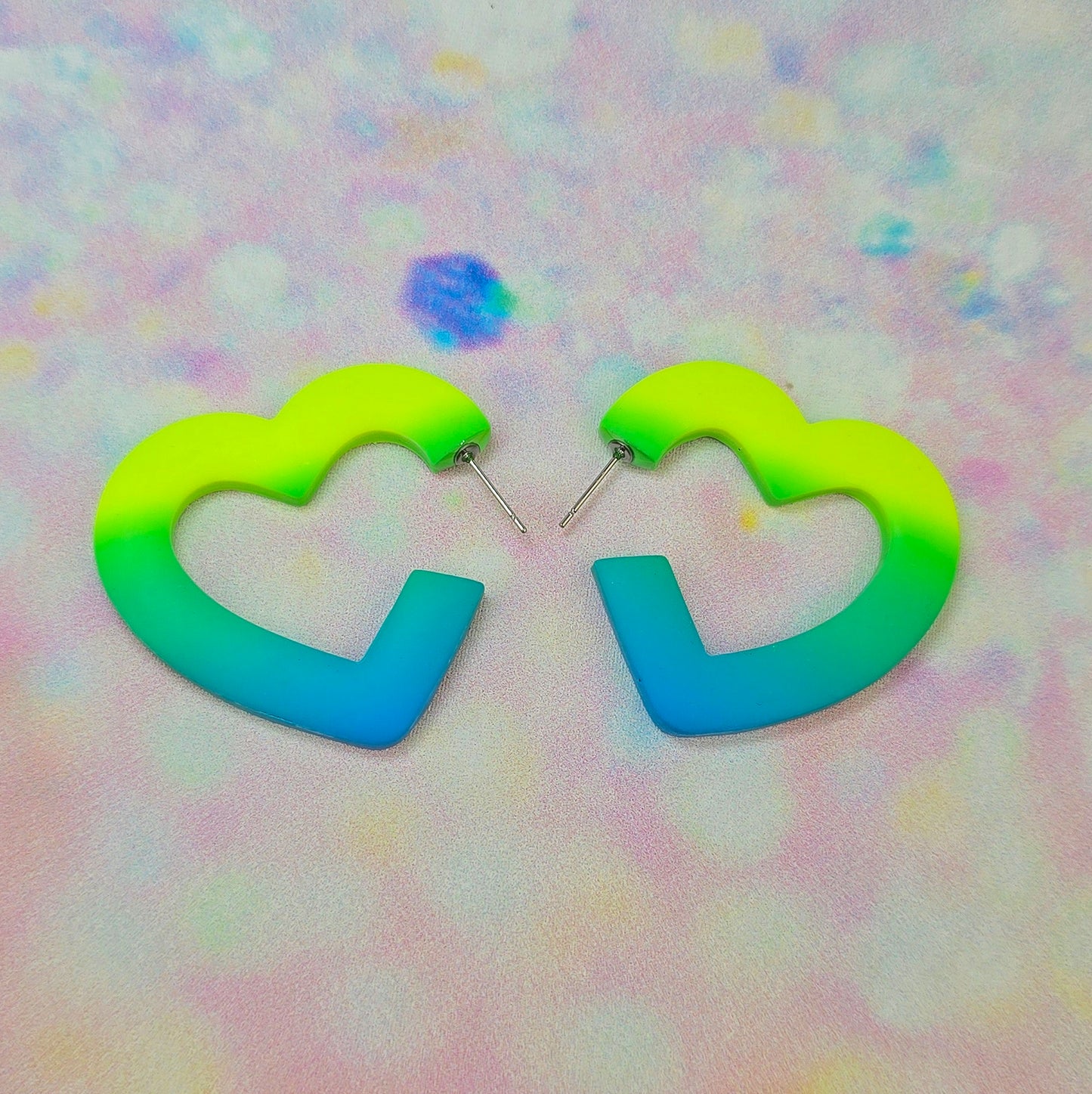 Mega Electric Green Ombre Heart Hoops