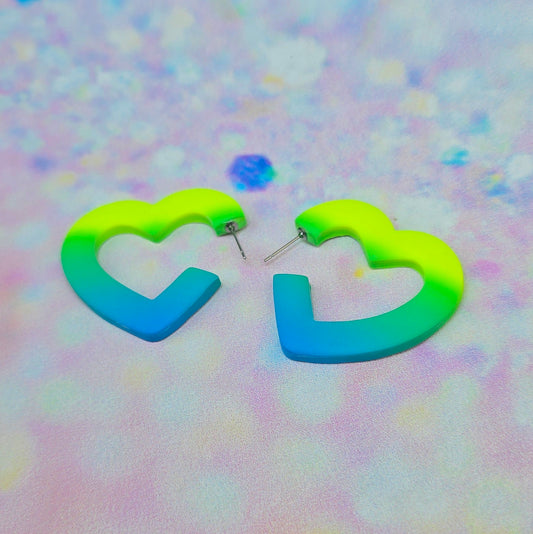 Medium Electric Green Ombre Heart Hoops