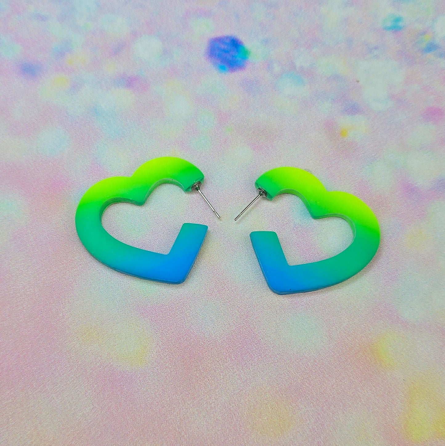 Medium Electric Green Ombre Heart Hoops