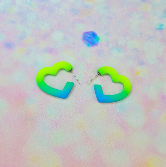 Mini Electric Green Ombre Heart Hoops