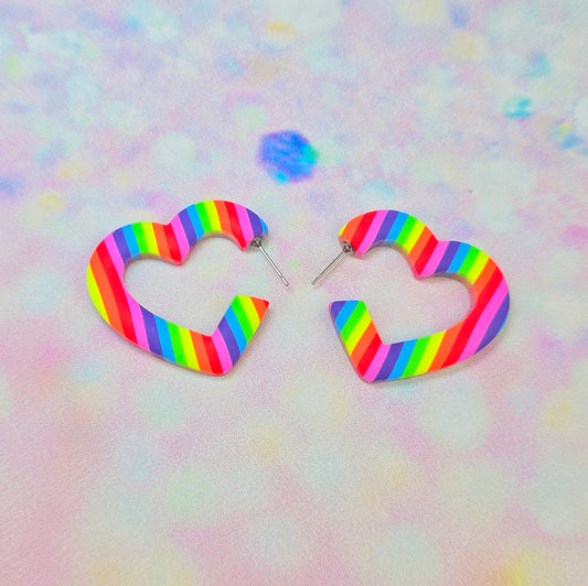 Medium Neon Rainbow Heart Hoops