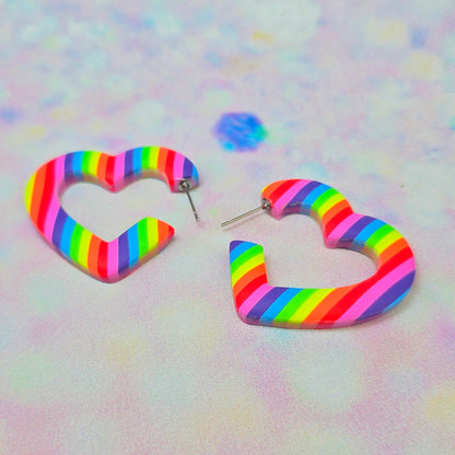 Medium Neon Rainbow Heart Hoops