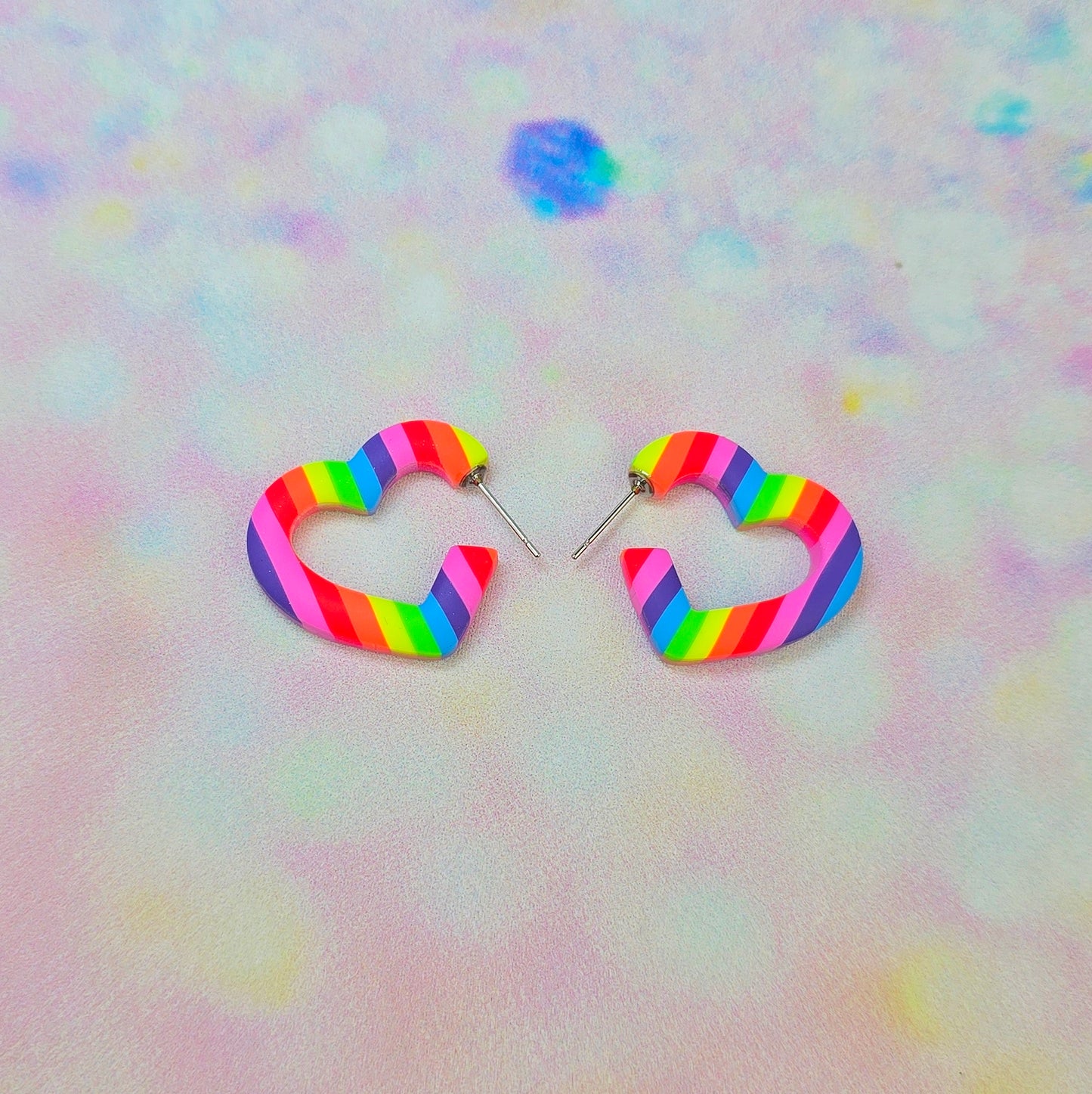 Mini Neon Rainbow Heart Hoops