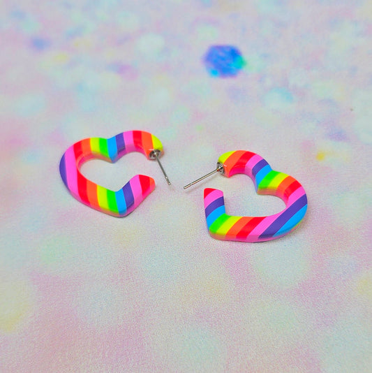 Mini Neon Rainbow Heart Hoops