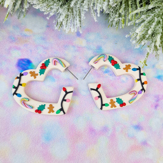 Christmas- Christmas Large Heart Shaped Hoops